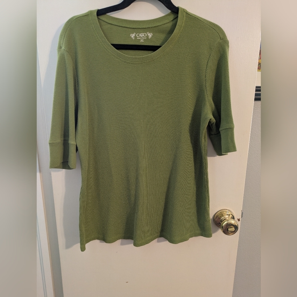 Cato Olive Waffle Knit Short Sleeve Top